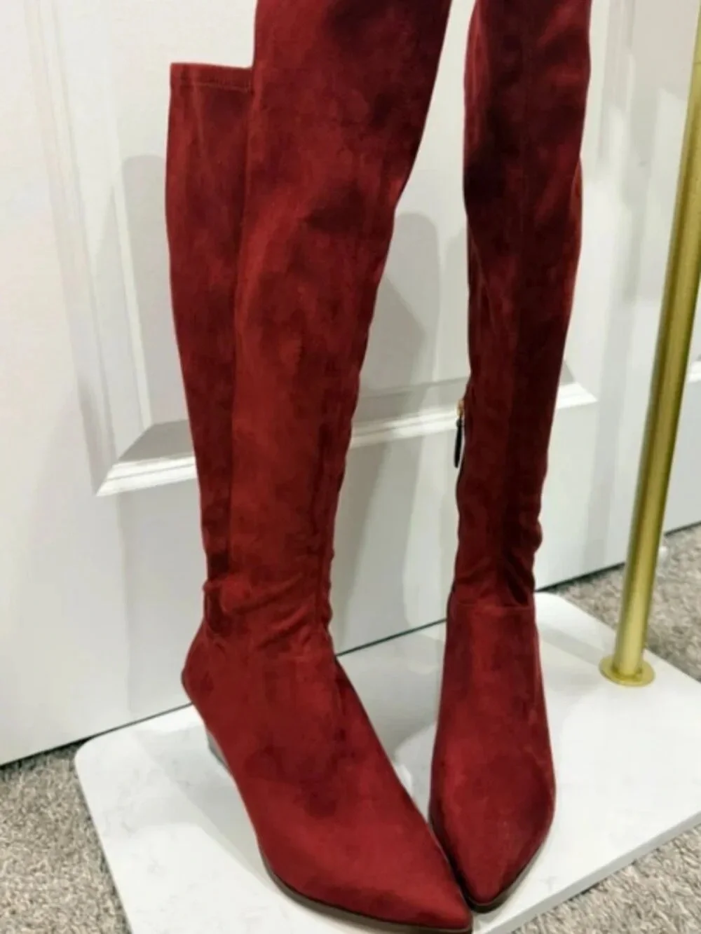 Women's Over-the-Knee Pointed-Toe Suede Boots — Red